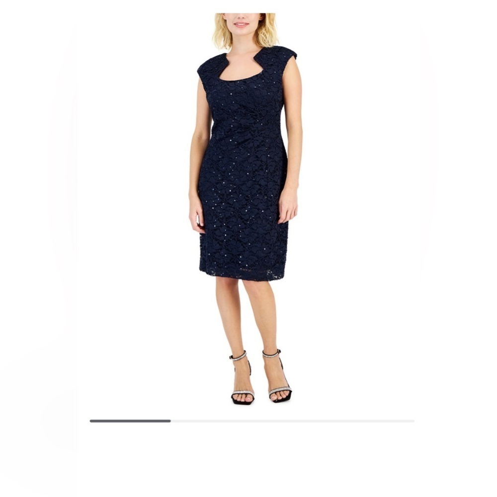 Connected Apparel Women's Size Sequin Lace One Piece with Drape Neck
